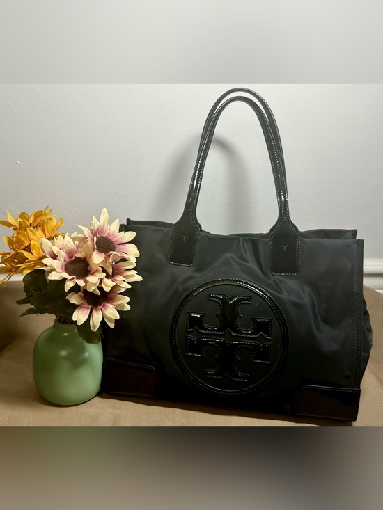 Tory Burch Handbags - Tory Burch Ella Tote made with Black Nylon and Patent-Trim Logo EUC